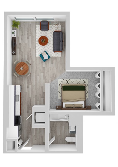 1 Bed B Floor Plan at Noca Blu, Chicago, Illinois